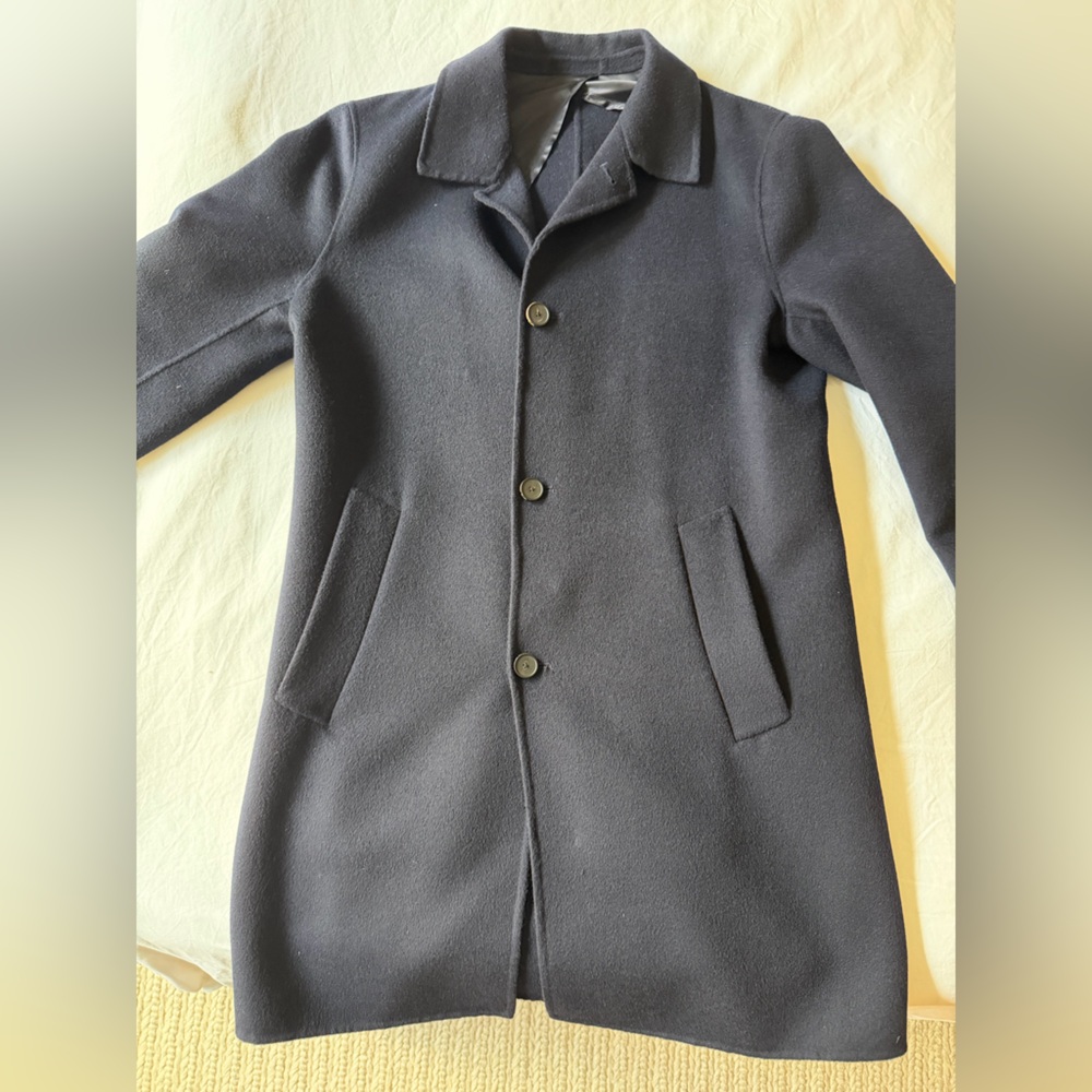 Massimo Dutti Navy 100% WOOL LONG COAT WITH LAPEL COLLAR